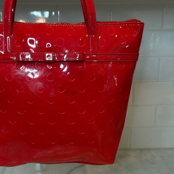 Kate Spade Bag Purse Handbag Leather Red Embossed Patent Tote Bag pocketbook - Picture 3 of 13